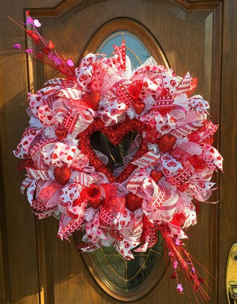 front door valentine heart wreath deco mesh valentine s etsy valentine day wreaths deco