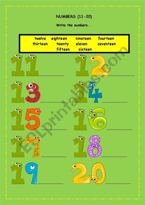 Numbers 11 20 Esl Worksheet By Detirga