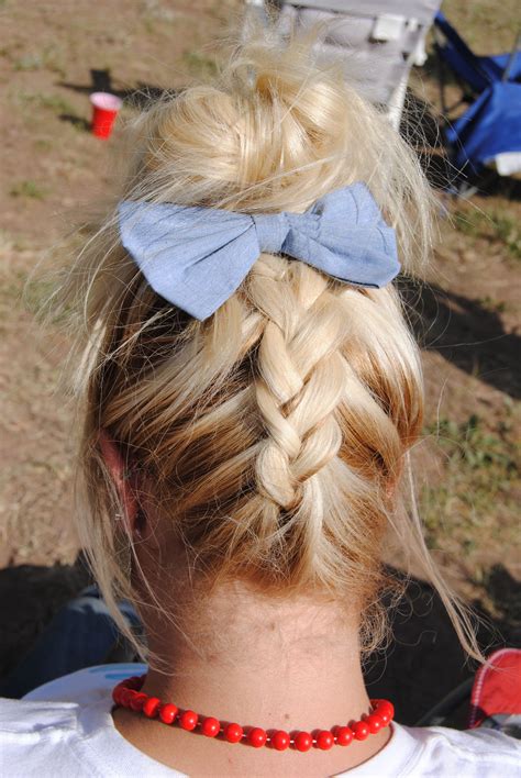 French Braided Messy Bun Updo With A Bow Hair Hair Makeup Cool