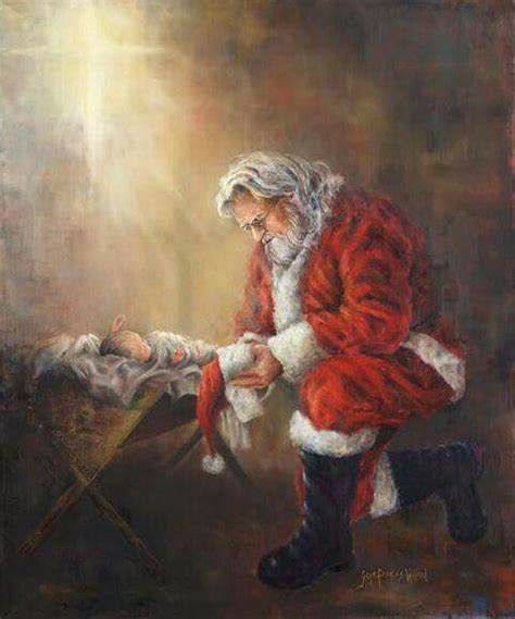 Santa Kneeling By The Baby Jesus Christ Centered Christmas Traditions