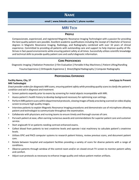 mri technician resume example and template for 2021 zipjob
