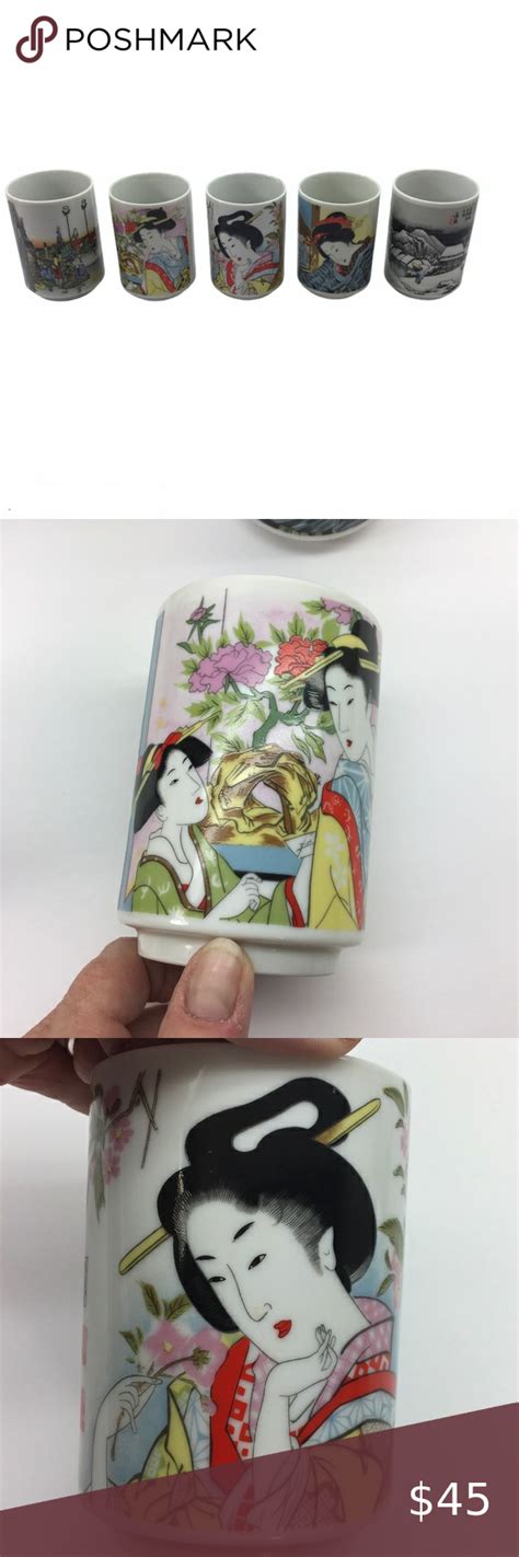 Japanese Geisha Cups Tea Coffee Ceramic Set Of 5 Ceramic Set