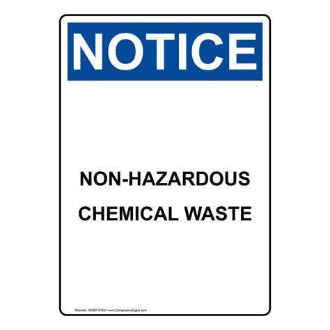 Portrait OSHA Non Hazardous Chemical Waste Sign ONEP 31657