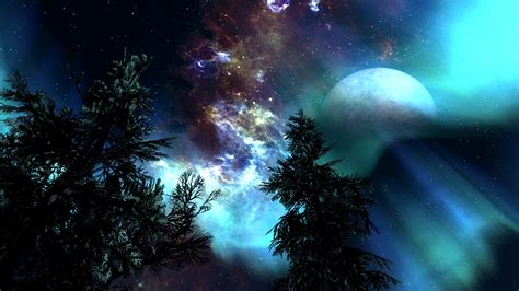 Night Moon And A Stunning Aurora Borealis At Skyrim Nexus Mods And