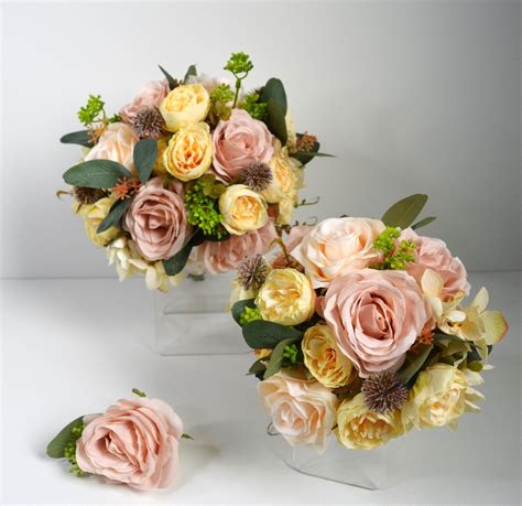 Nude And Cream Rose Wedding Flowers Bride Bouquet Bridesmaid Flowers Groom Buttonhole