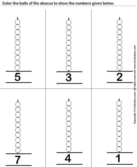Represent One Digit Numbers on Abacus by Coloring Balls Worksheet ...