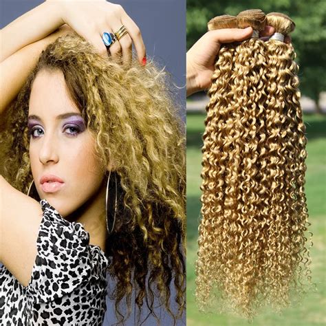 Brazilian Curly Blonde Hair Extensions Honey Blonde Human Hair Weft 3pcs Curly Virgin Blonde