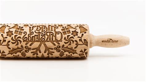 Merry Christmas 2 Rolling Pin Engraved Rolling Rolling Pin Embossed