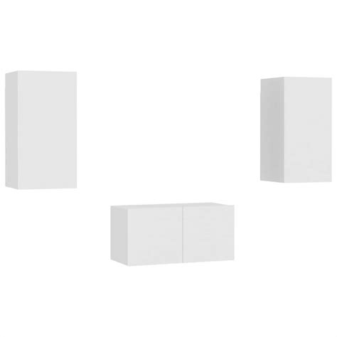 3 Piece Tv Cabinet Set White Chipboard