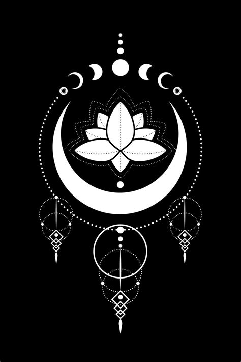 Mystical Moon Phases Lotus Flower Sacred Geometry Triple Moon Half