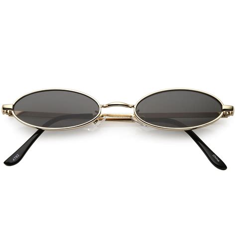 Extreme Small Oval Sunglasses Neutral Colored Flat Lens 51mm Gold