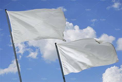 Two White Flags Waving On The Sky High Quality Abstract Stock Photos