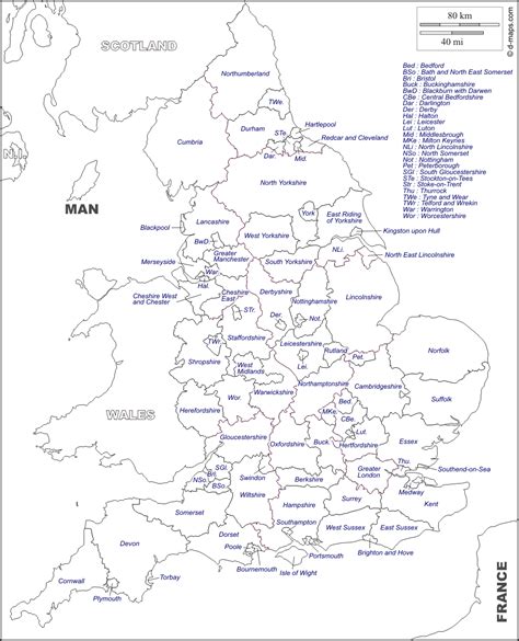 The outline map of england includes details often missed on maps, such as the isles of scilly, lundy island and even the islands of kent and essex. England : free map, free blank map, free outline map, free base map : boundaries, counties ...