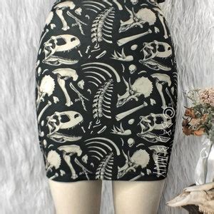 Bodycon Dinosaur Bones Mini Skirt Black Etsy