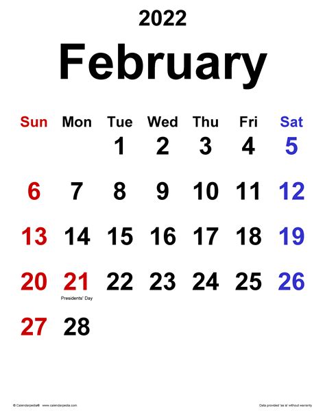 2022 Calendar Template Excel February 2022 Calendar Gambaran