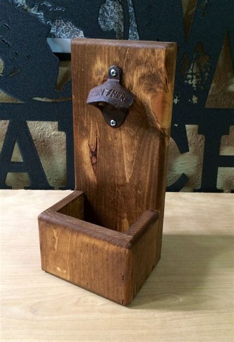 Personalized Wood Bottle Opener With Cap Catcher Wall Mount Etsy