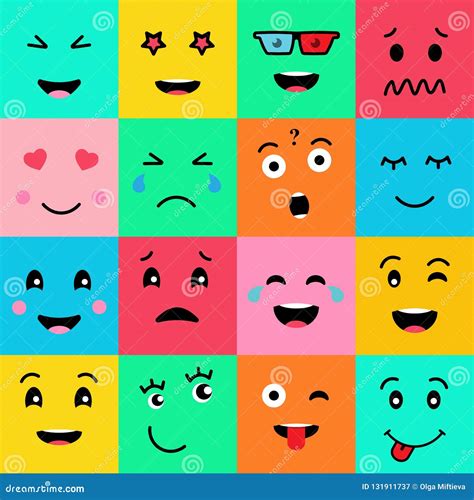 Set Collection Of 16 Funny Emotion Emoji Faces Various Faces On
