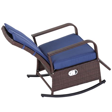 Outdoor Rattan Rocking Chair Patio Recliner With Cushion Adjustable