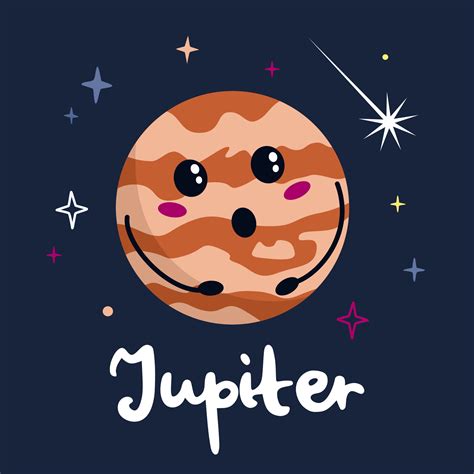 Cute Cartoon Planet Character Jupiter With Funny Face Poster Solar