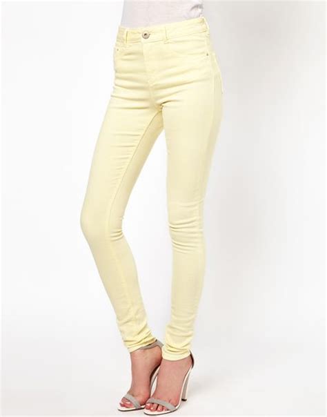 Asos Ridley Supersoft High Waisted Ultra Skinny Jeans In Yellow Lemon