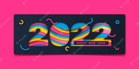 Premium Vector Paper Style Happy New Year 2022 Horizontal Banner
