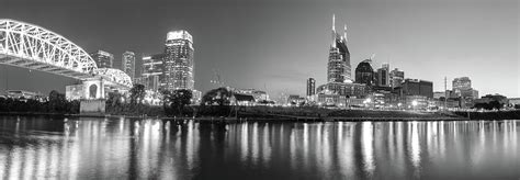 Nashville Night Skyline Panorama In Black And White Photograph By