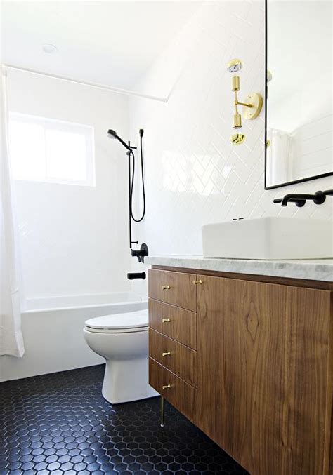 Shop wayfair for all the best hexagonal tile. Veneer Washstand with Black Hex Tile Floor - Modern - Bathroom