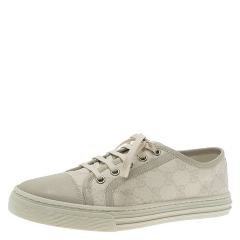 Gucci Cream Leather And Gg Canvas Sneakers Gucci The Luxury Closet