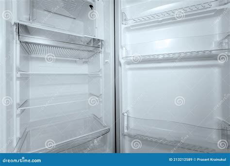 Refrigerator Open Empty Fridge Inside Interior Close Up On Empty