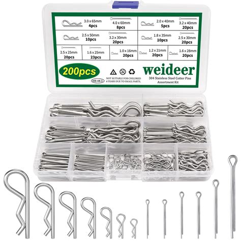 13 Sizes Cotter Pin Assortment Kit 304 Stainless Steel Hairpin Cotter