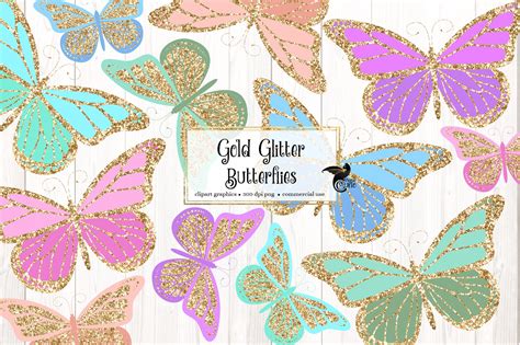 Gold Glitter Butterflies Clipart Pastel Butterfly Instant Etsy