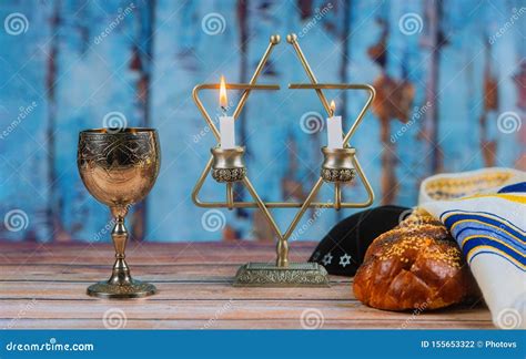 Shabbat Shalom Traditional Jewish Ritual Challah Bread Stock Photo