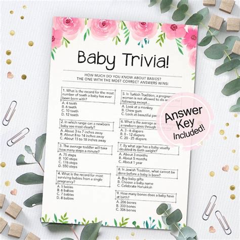 Baby Trivia Game Baby Shower Game Baby Shower Activity Etsy