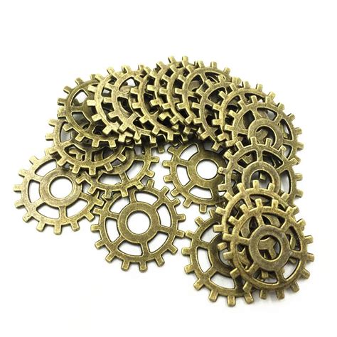 30pcs Antique Bronze Tone Round Tooth Cute Gearwheel Metal Pendants For