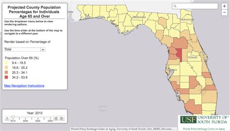 Projected Florida County Population Percentages For Individuals Age 65
