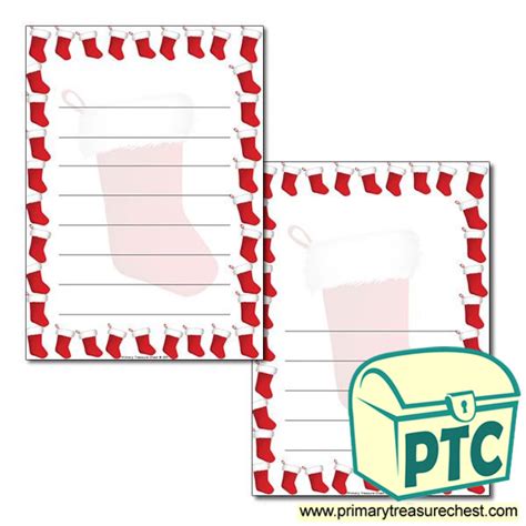 Christmas Stocking Themed Page Border Writing Frame Wide Lines