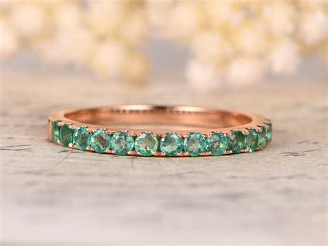 Stackable Tsavorite Wedding Band 14K Rose Gold Half Eternity 2mm Stones