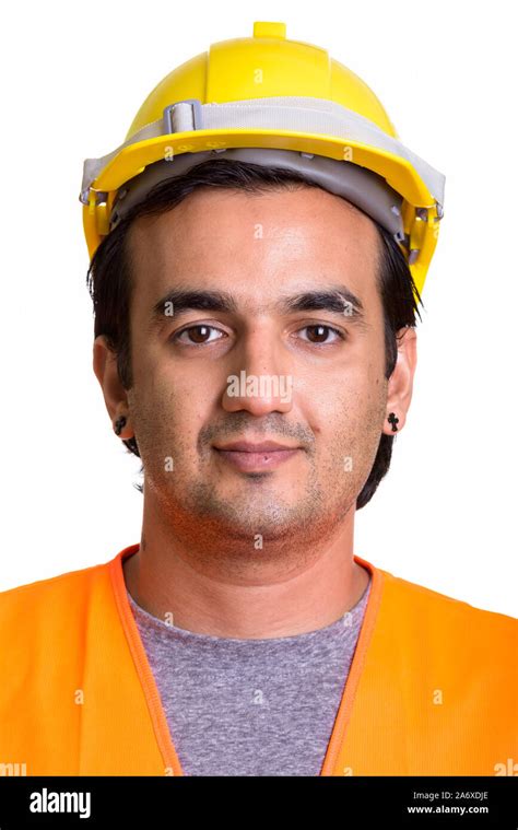 Face Of Persian Man Construction Worker Looking At Camera Stock Photo
