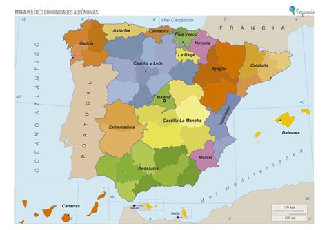 Las comunidades autónomas del territorio español son Mapa de Comunidades Autónomas para imprimir | Pequeocio