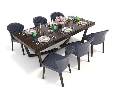 Contemporary Design Dining Table Set 3d Model