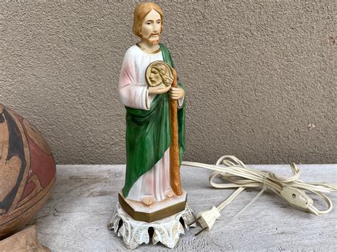 Vintage Bisque Porcelain Night Light St Jude Patron Saint Of Lost