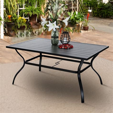 Alpha Home Outdoor Dining Slat Table Black Rectangle Patio Bistro Table
