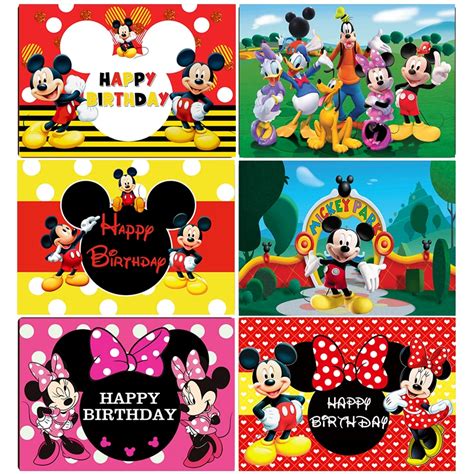 Disney Cartoon Mickey Minnie Mouse Happy Birthday Backgrounds Decors