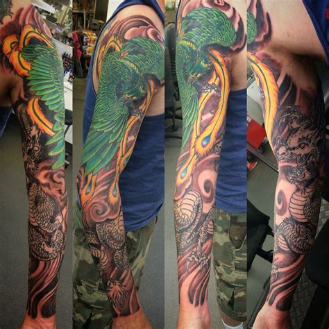 Phoenix And Dragon Tattoo Sleeve Phoenix Is Healed Background Fresh