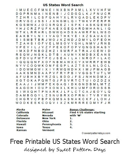 Us States Word Search Activity Printables Pinterest Word Search