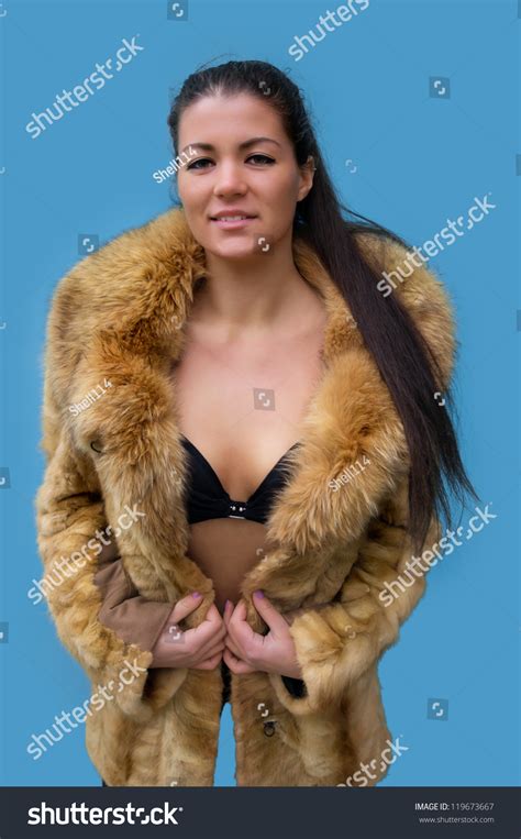 Beautiful Naked Woman Fur Coat Against Stock Photo Edit Now 119673667