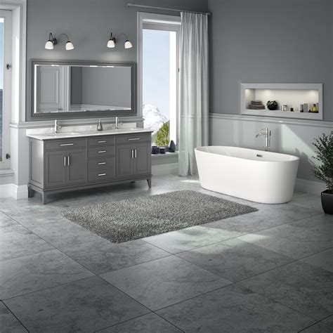 Dark Gray Bathroom Vanity A Charcoal Gray Dual Bath Vanity Sits On