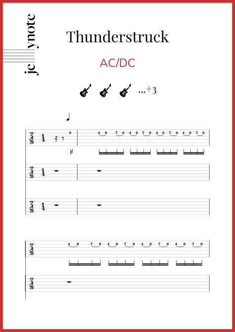 Acdc Thunderstruck Guitar And Bass Sheet Music Jellynote