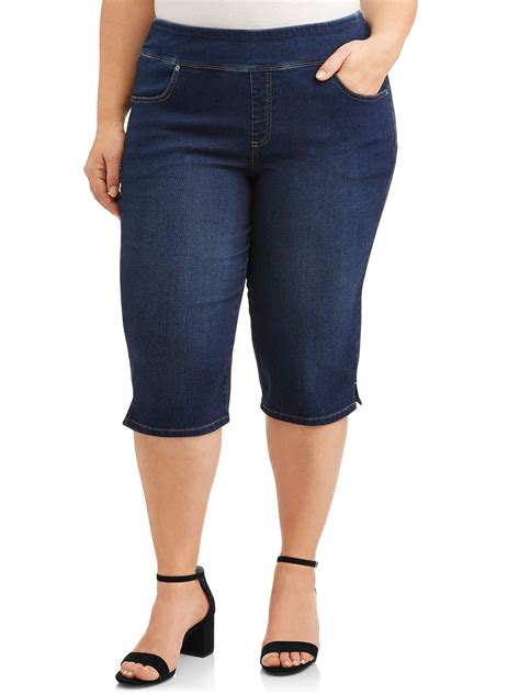 terra and sky women s plus size stretch pull on capri with tummy control comfort waistband