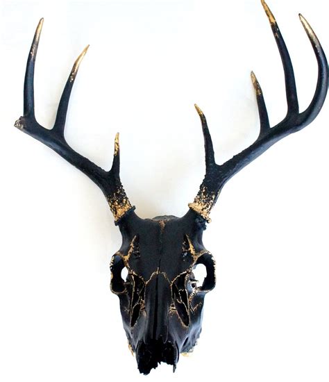 Black Gold Leaf Deer Skull Wall Decor Art Ooak Etsy